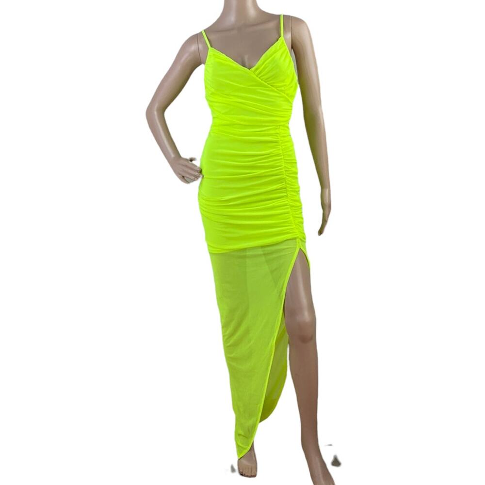 Spring Haze Women Neon Green Sweetheart Neck Spaghetti Strap Mesh Dress Size S